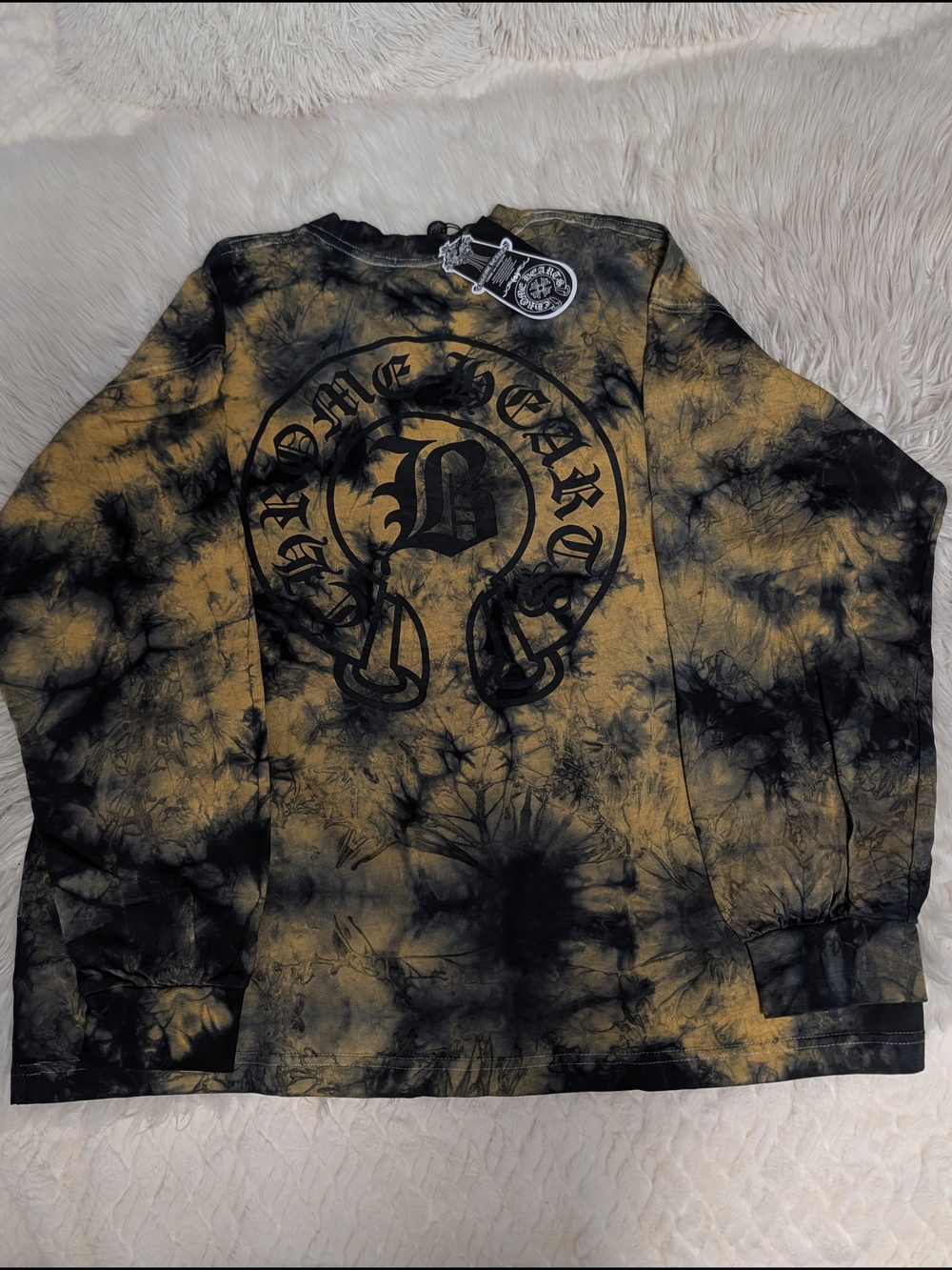 Chrome Hearts Black & Mustard Tie-Dye Pocket Long Sleeve Tee